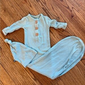 Kyte Ribbed Knotted Gown with Hat Set in Green